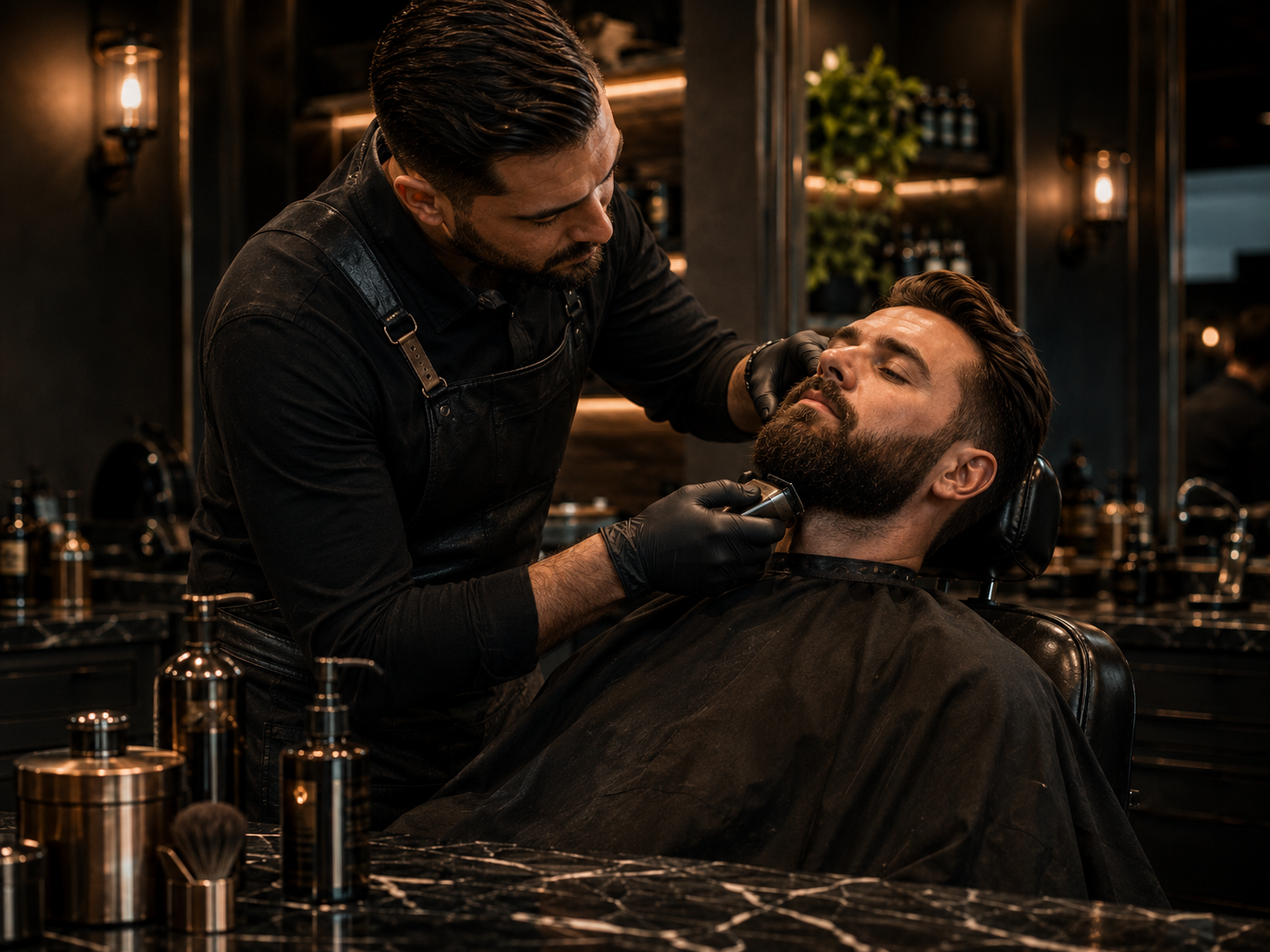 Barba em barbearia premium