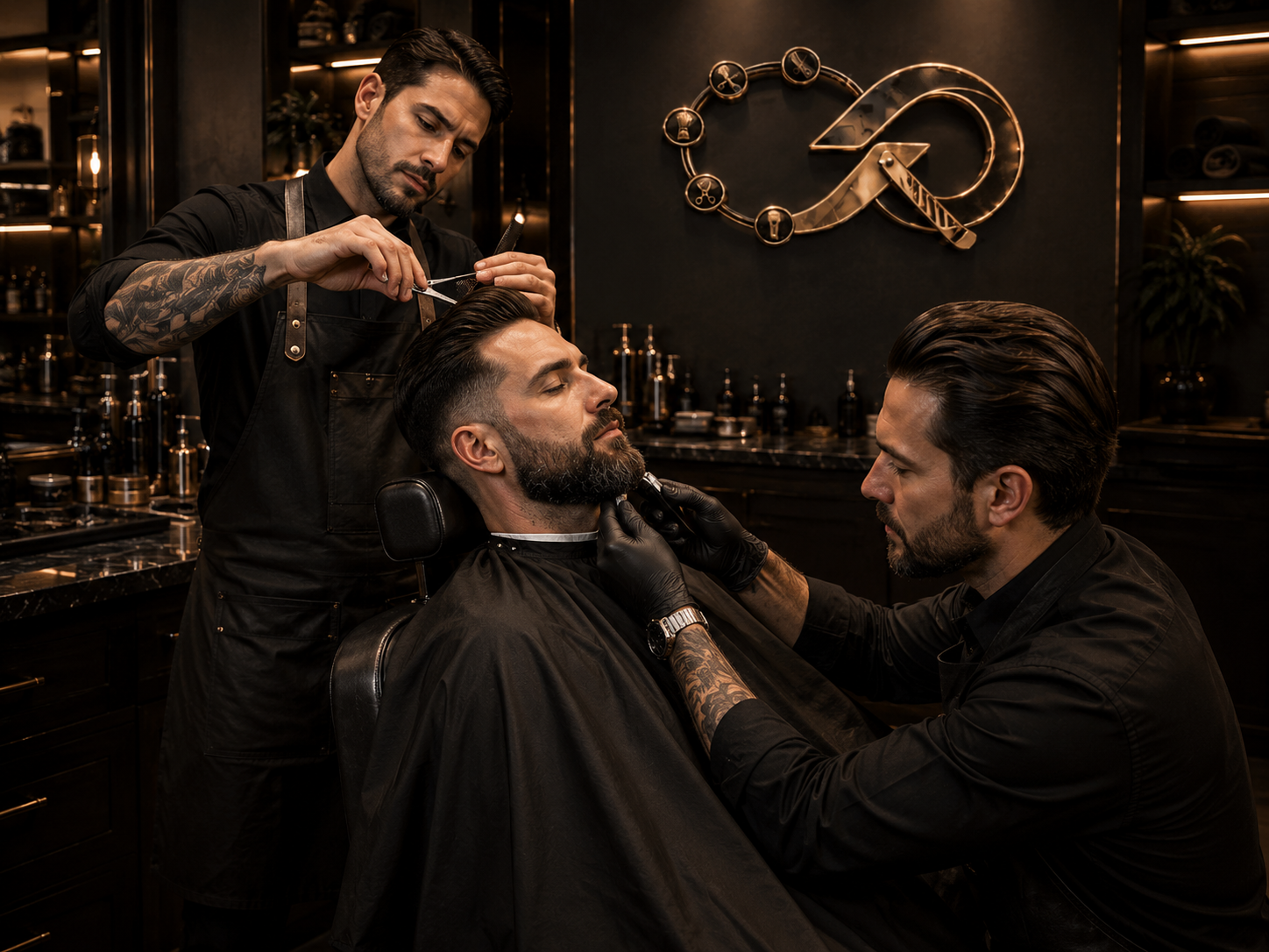 Corte e barba em barbearia premium