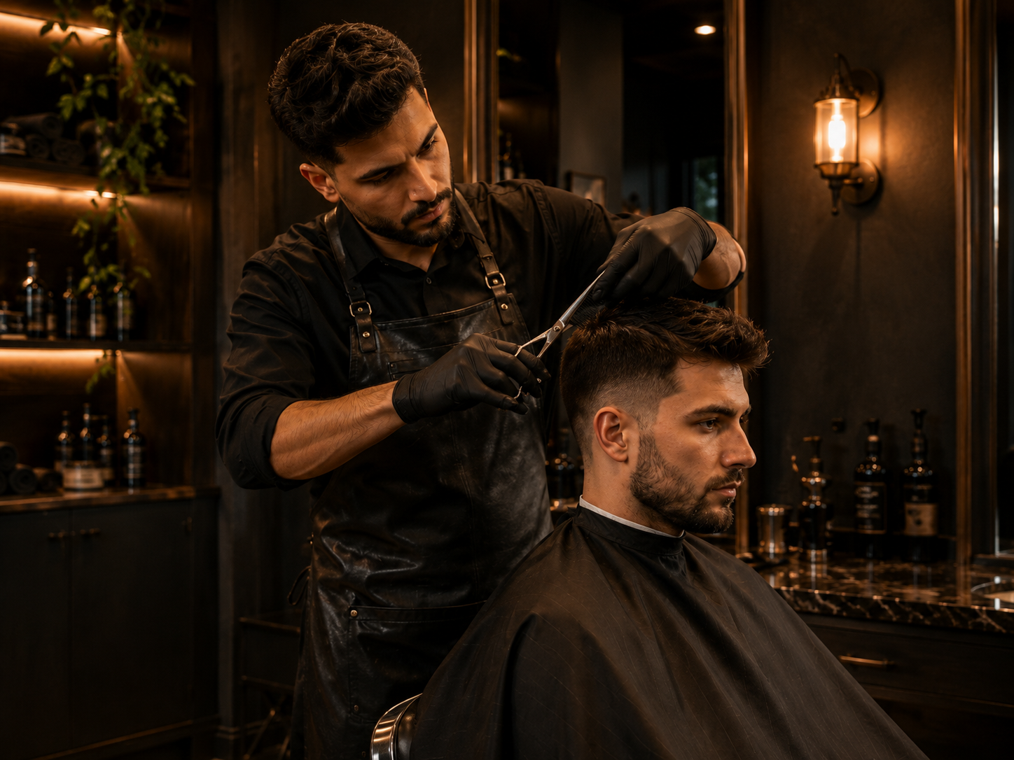 Corte masculino em barbearia premium