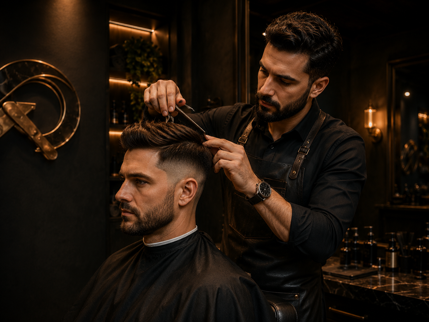 Corte masculino em barbearia premium